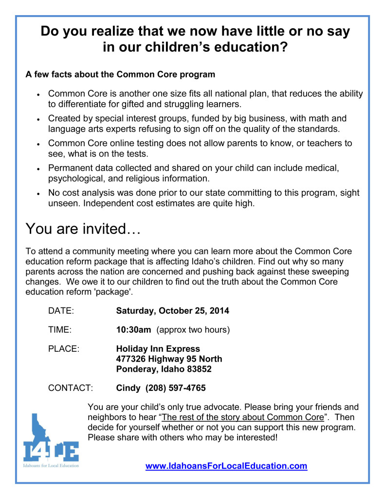 North Idaho Common Core Events Idahoans For Local Education